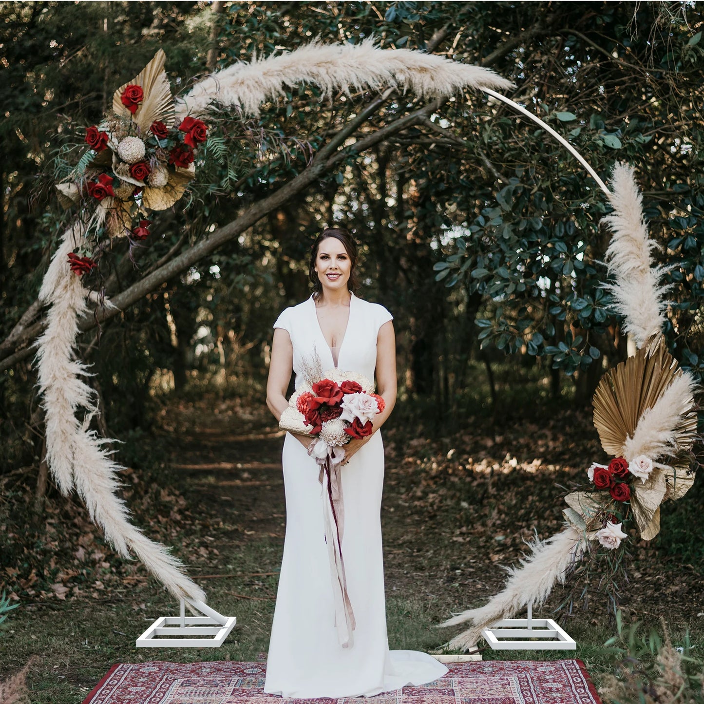 Round Iron Wedding Arch Backdrop Stand White Wrought Iron Metal Frame For Ceremony And Photo Backdrop Rust Resistant-A
