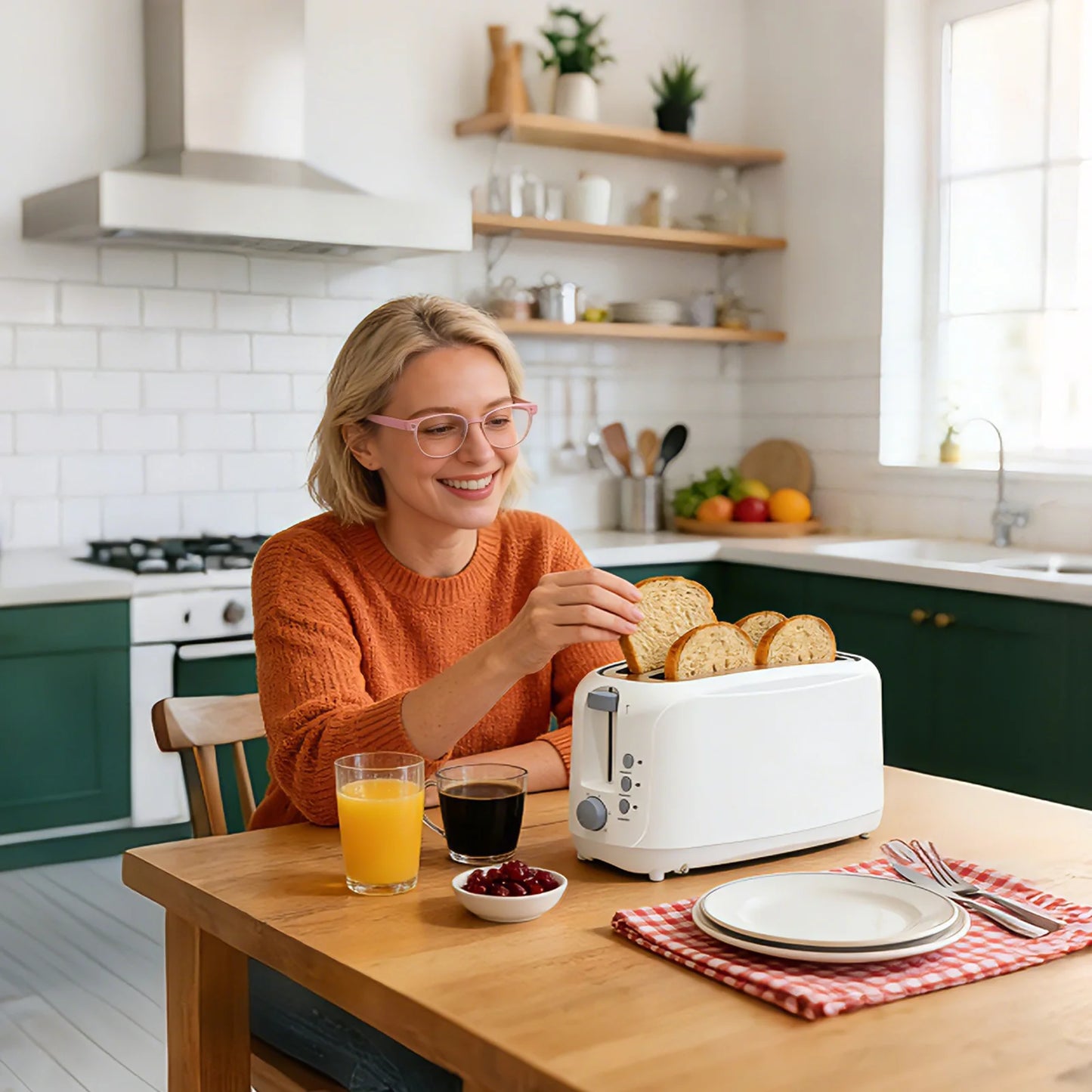 YUKOOL Extra Long Slot Toaster with 6 Browning Levels Defrost Reheat and Space Saving Design for Four Slices-A