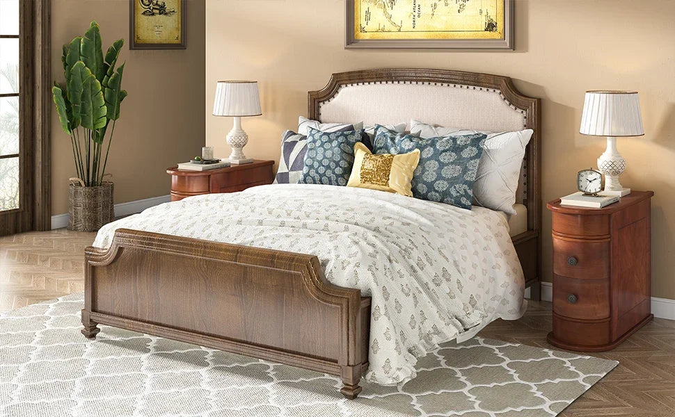 Tribesigns Round Solid Wood End Table With Two Sliding Drawers No Assembly Required Nightstand-A