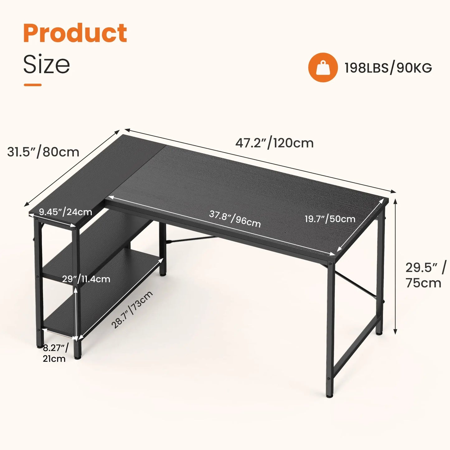 JHK L Shaped Desk With Reversible 2 Tier Storage Shelves For Corner Computer Workstation-A