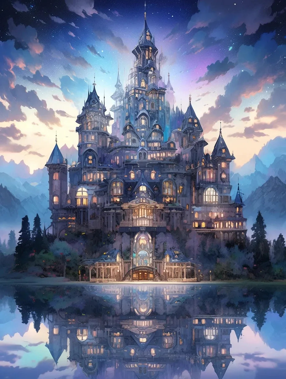 Potdemiel Fairy Dust DIY 5D Diamond Painting Dream Castle Mosaic Full Drill Square Or Round Diamonds-A