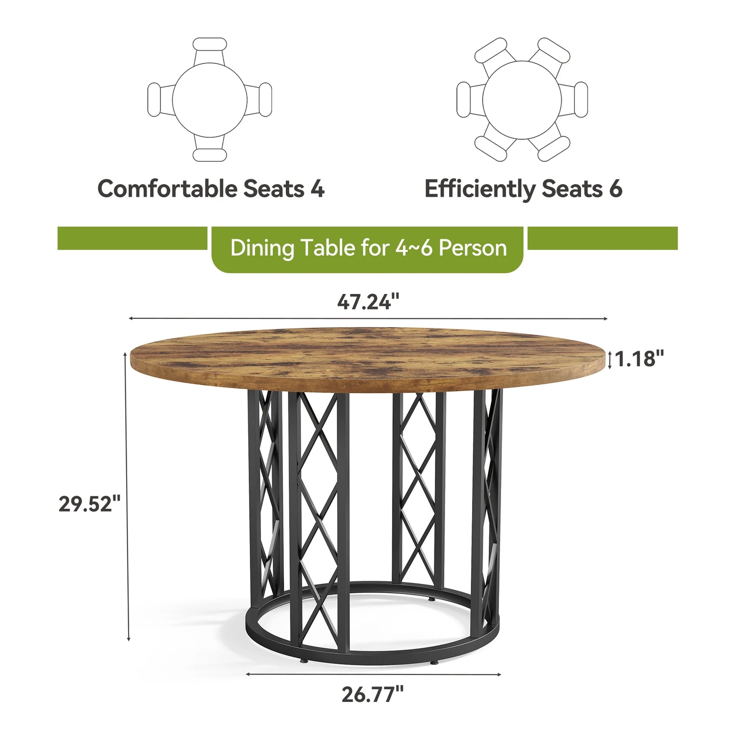 Tribesigns Round Dining Table Farmhouse Style For Dining Room With Scandinavian Inspired Curves Durable Everyday Use-A