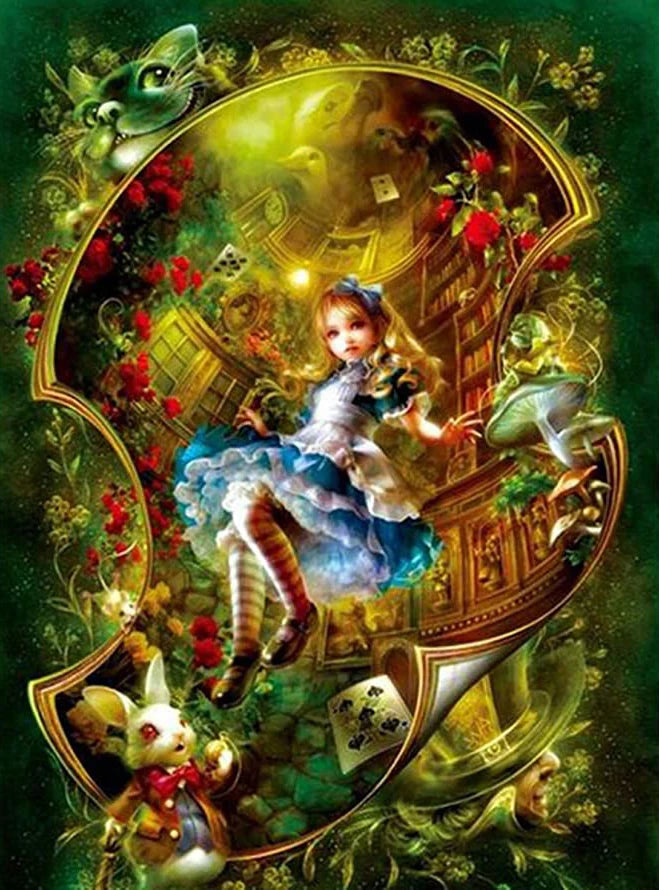 Potdemiel Cheshire Cat 5D Diamond Painting Kit Alice In Wonderland Full Drill Canvas Crystal Clear Detail-A