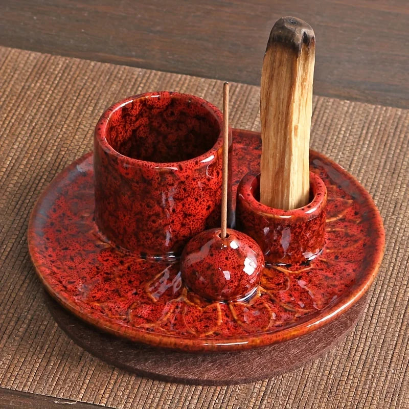 Ceramic Four In One Incense Holder For Yoga Meditation Relaxation Aromatherapy For Mindful Practices-A