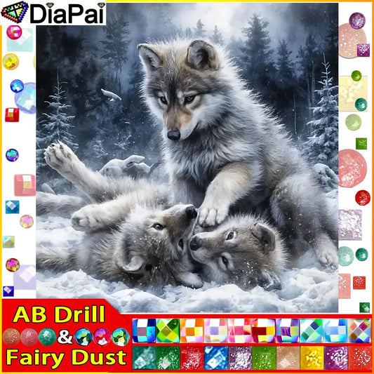 DiaPai Fairy Dust AB Diamond Painting Wolves Full Coverage 3D And 5D Wolf Art With Square And Round Drills-A