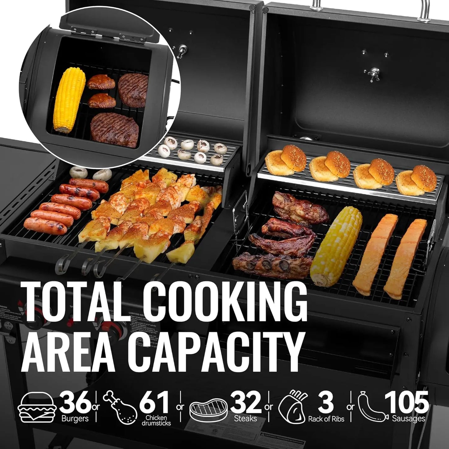 ZH3005Y SC Dual Fuel Grill Charcoal And Gas With Offset Smoker And Side Burner System-A