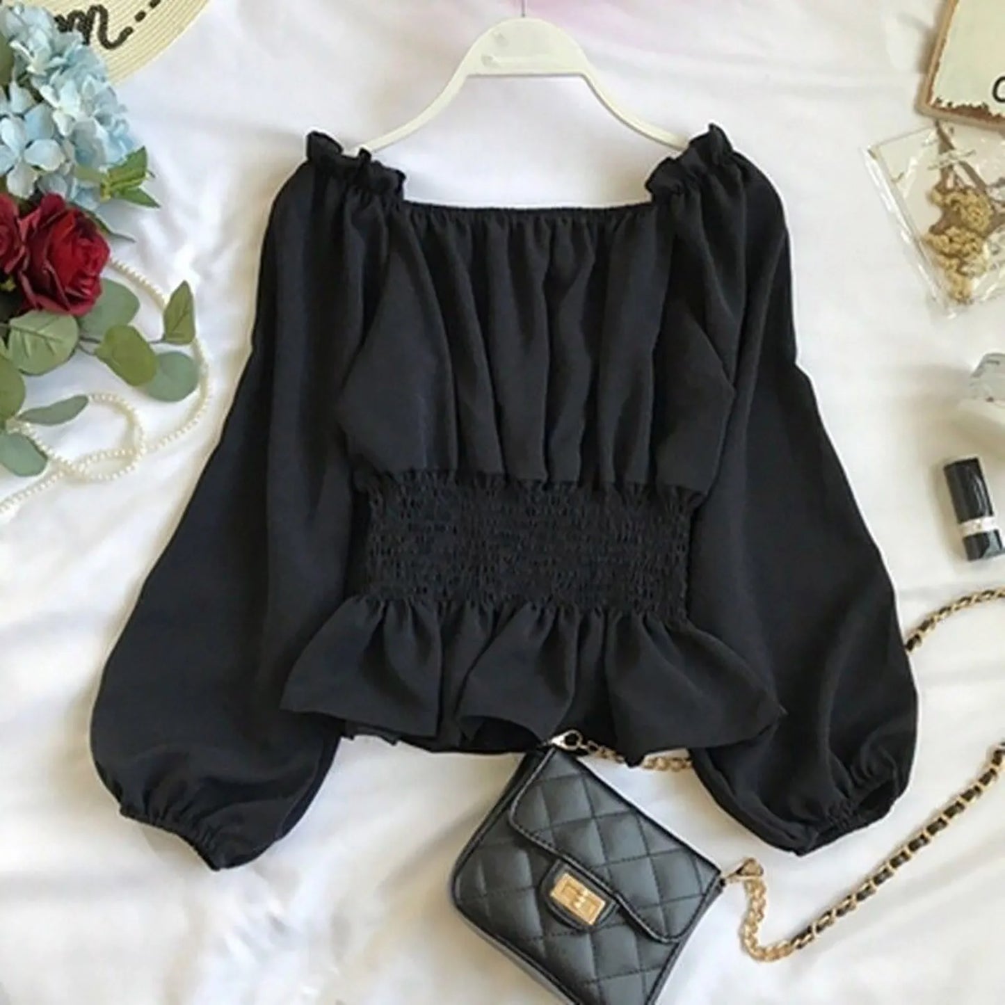 WHooHoo Women Gothic Long Sleeve Bell Sleeves Off Shoulder Turtle Neck Top