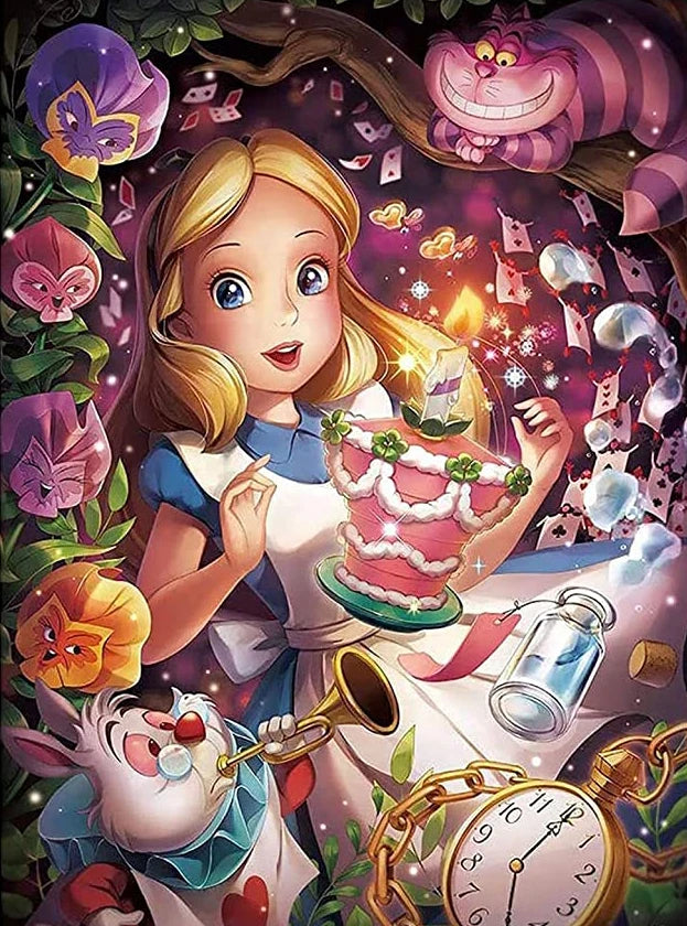 Potdemiel Cheshire Cat 5D Diamond Painting Kit Alice In Wonderland Full Drill Canvas Crystal Clear Detail-A