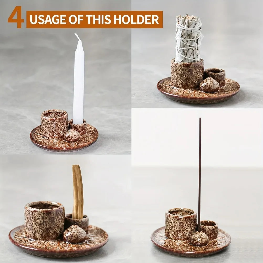 Ceramic Four In One Incense Holder For Yoga Meditation Relaxation Aromatherapy For Mindful Practices-A