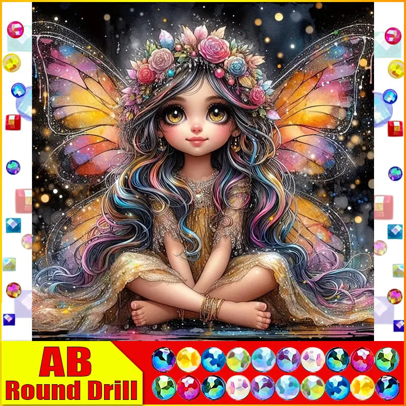 DiaPai Fairy Dust 5D Diamond Painting Kit A Girl With Star Wings Resin Drills Sparkling Art-A