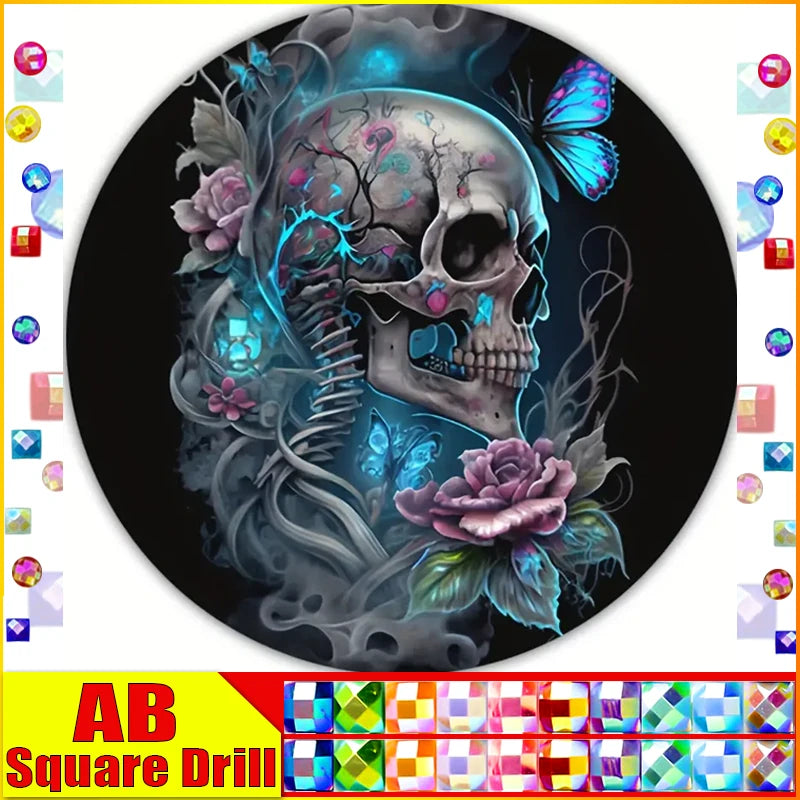 DiaPai Fairy Dust AB 5D Diamond Painting Skull Butterfly Kit A Iridescent Wall Decor For Home-A