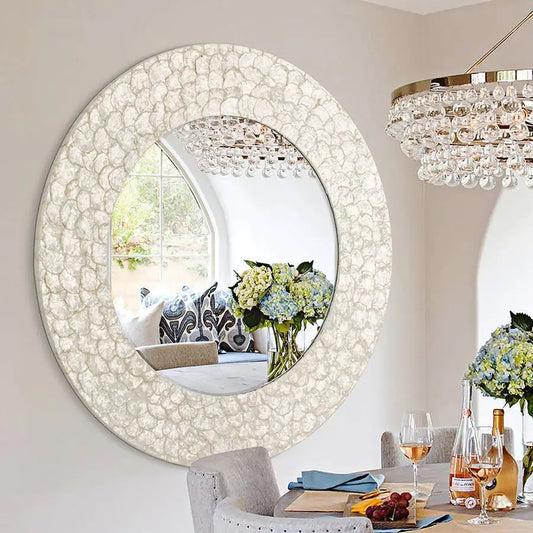 XMSJ Capiz Shell Coastal Mirror With Natural Seashell Circle Frame