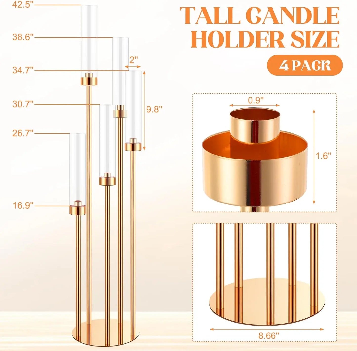 4 Pack Floor Candelabras 5 Arm Metal Candlestick Centerpieces For Home Decor And Events-A