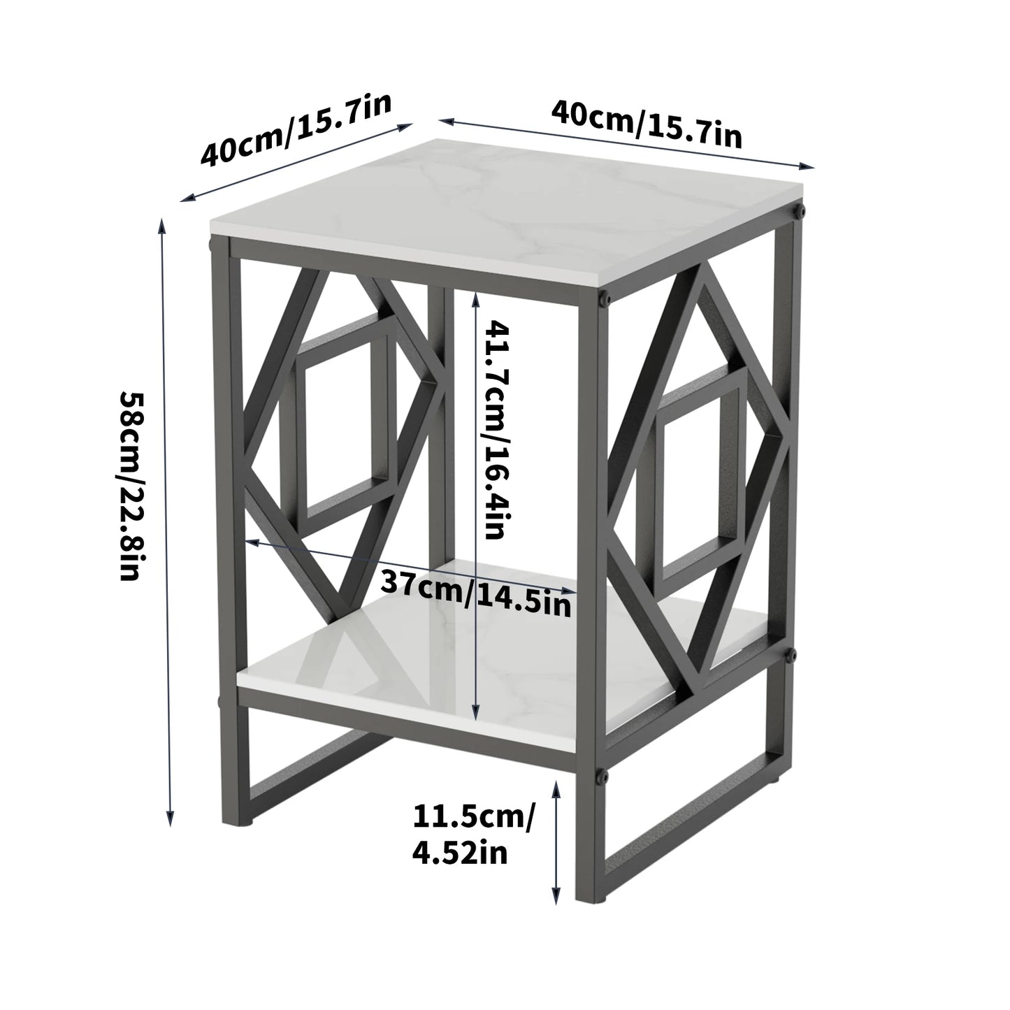 Marble Top Side Table With Square Metal Frame Two Tier Open Shelves End Table For Living Room Nordic Modern-A