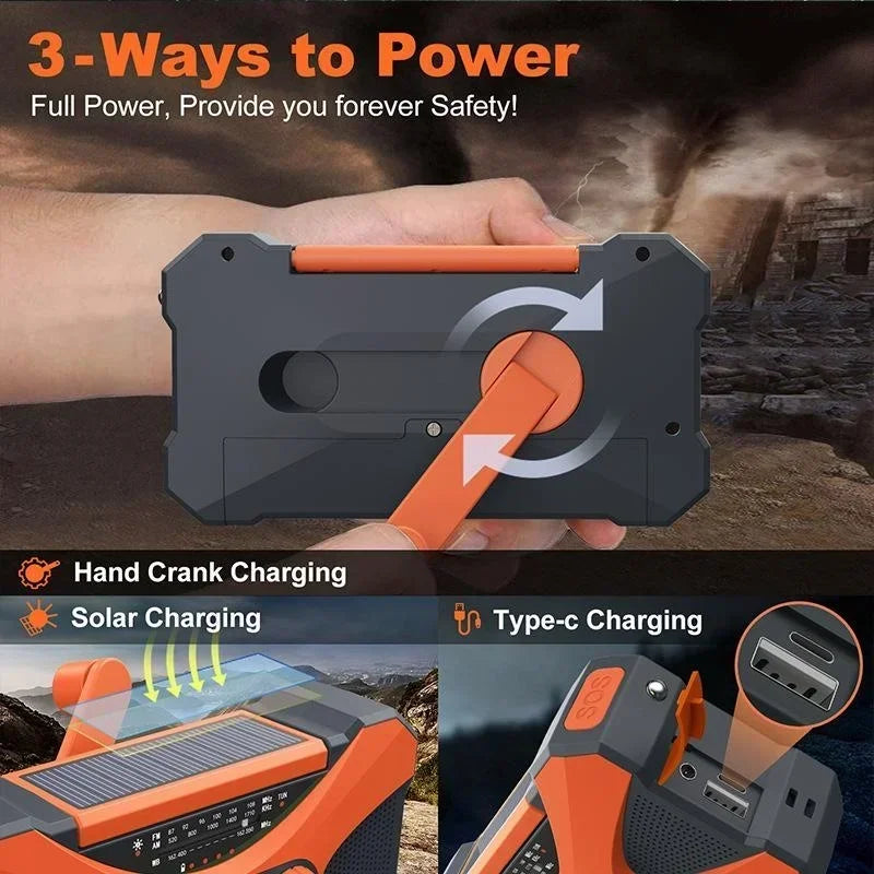 STONEGO 10000mAh Solar Hand Crank Emergency Radio AM FM NOAA
