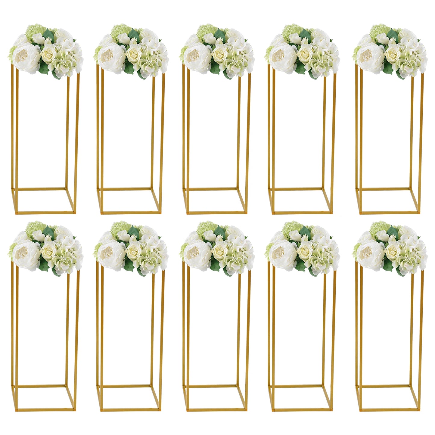 Gold-Toned 10 Piece Metal Flower Rack Set For Weddings And Events With Elegant Centerpiece Displays-A