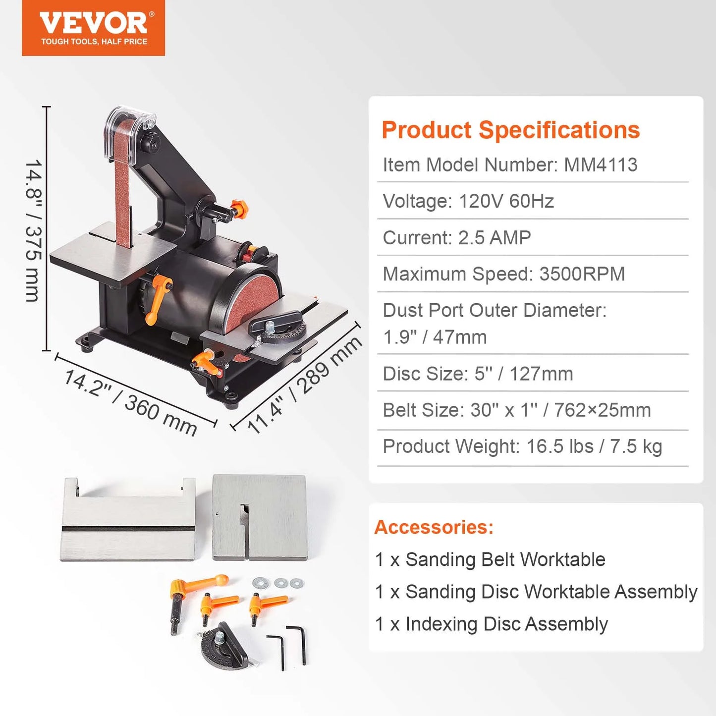 SucceBuy Belt Disc Sander Combo With Induction Motors 3450 RPM For Woodworking And Metal Finishing-A