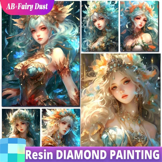 Potdemiel Resin AB Fairy Dust 5D Diamond Painting Kit A Light Up Full Drill Canvas With Color Shifting Sparkle-A