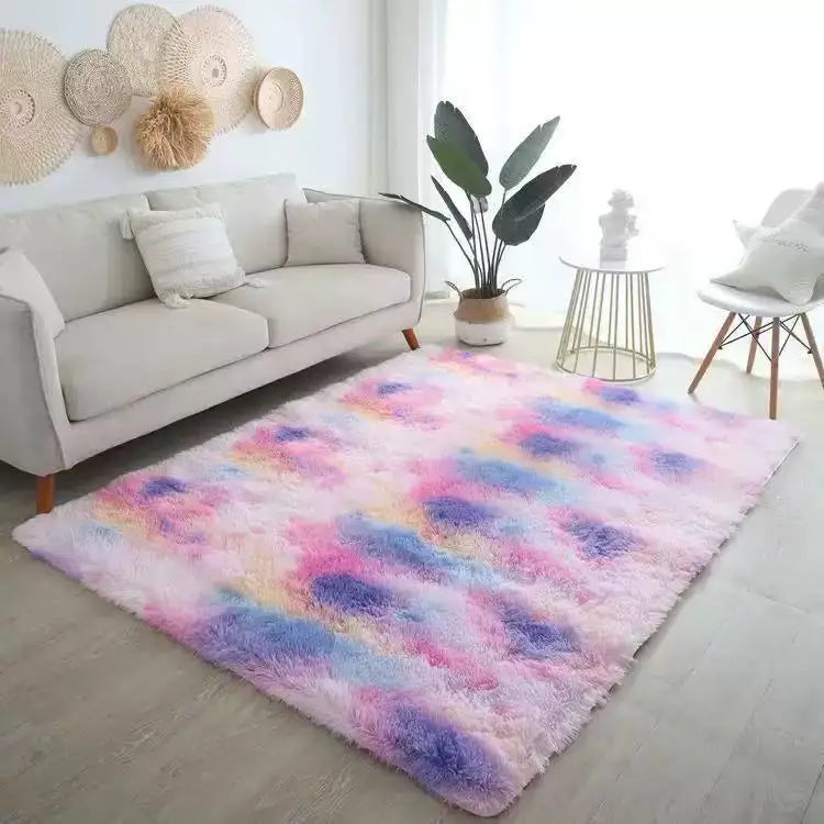 Rakks Tie Dye Silk Plush Geometric Living Room Rug 100 Percent Polyester Pile Ultra Soft-A