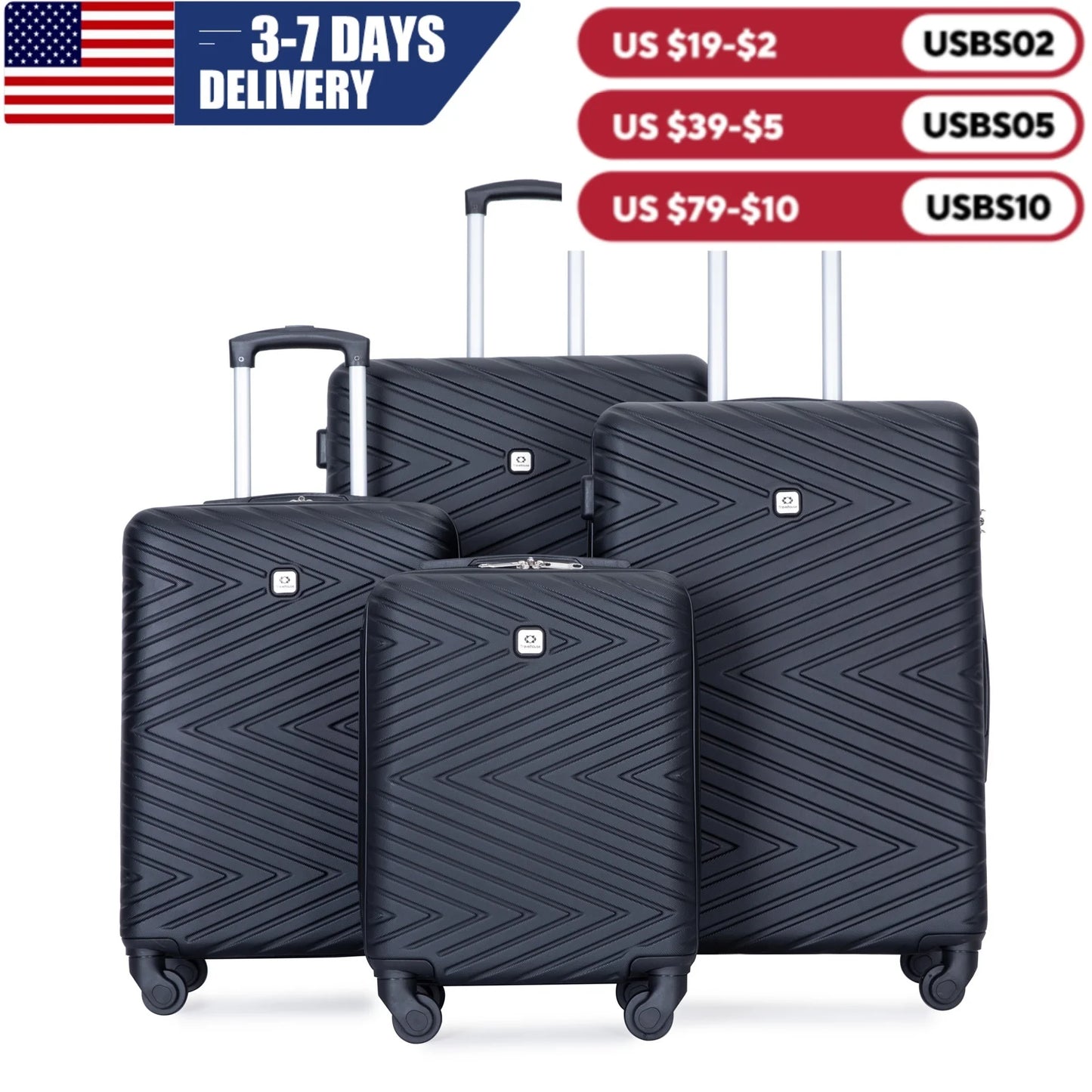 Travelhouse 4 Piece ABS Luggage Set With Spinner Wheels And TSA Locks Hardside Waterproof Suitcases-A