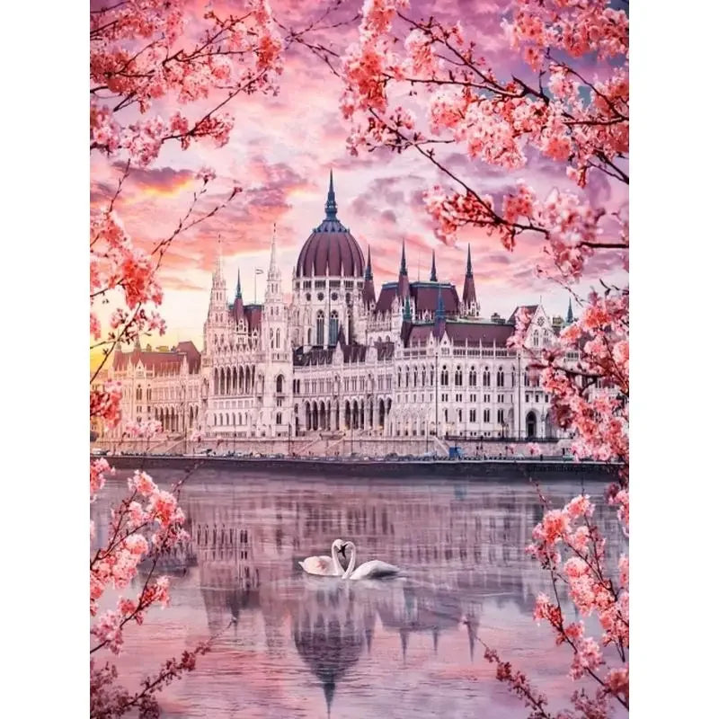 Fairy Dust Resin 5D Diamond Painting Kit Town Full Square Drill Velvet Canvas With Dense Coverage-A