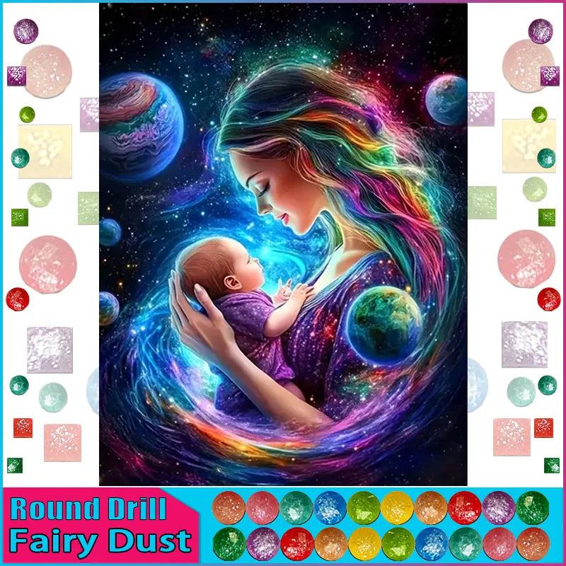 DiaPai Fairy Dust AB Diamond Painting Mother And Child 5D Art Full Drill With Resin Diamonds 30 To 45 Colors-A