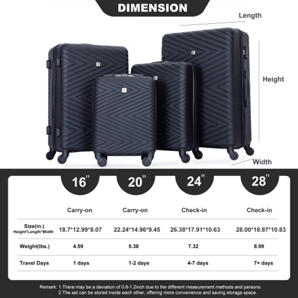 Travelhouse 4 Piece ABS Luggage Set With Spinner Wheels And TSA Locks Hardside Waterproof Suitcases-A