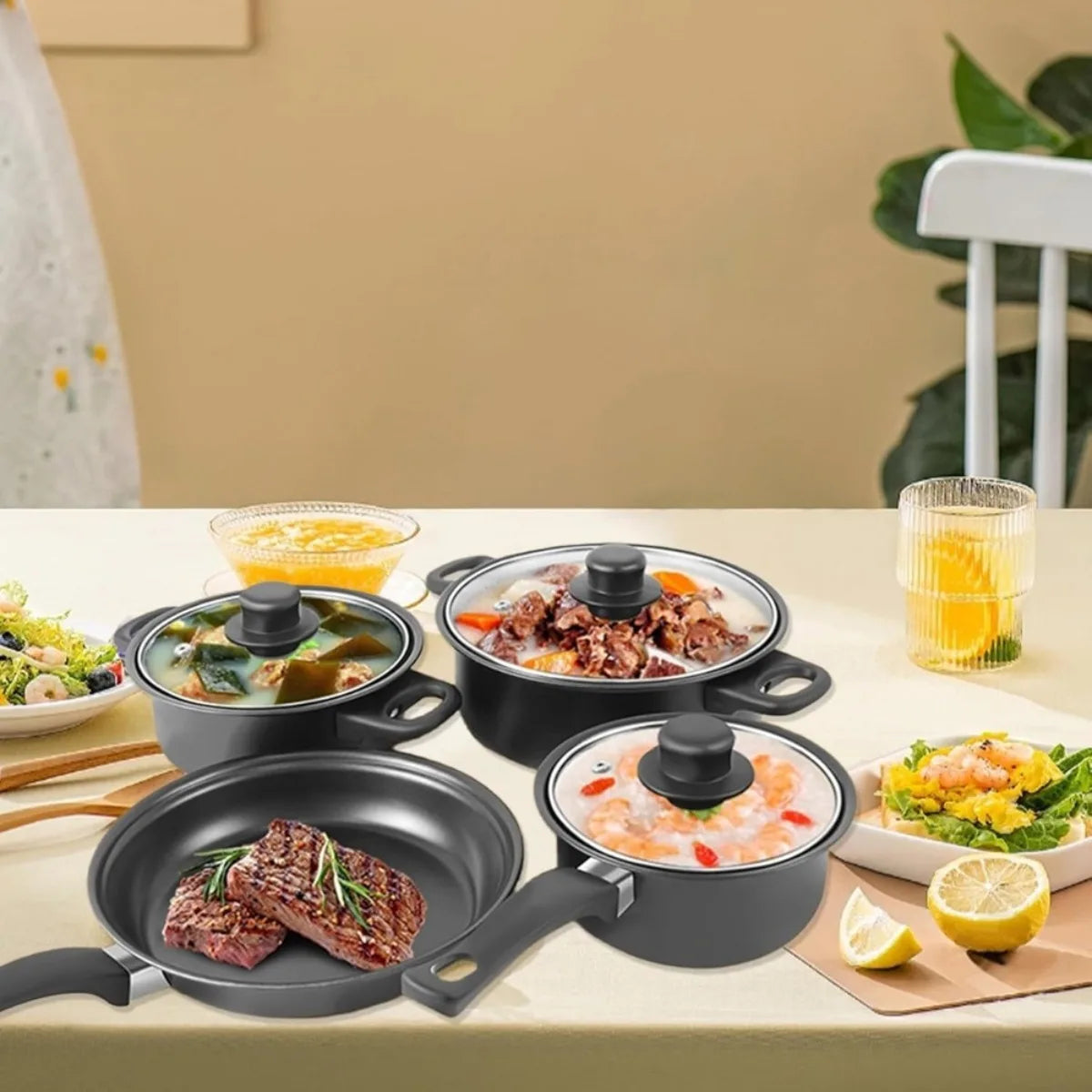 Cobasport 13 Piece Nonstick Cookware Set For Induction Cooker With Iron Core Medical Stone Coating For Even Heat-A