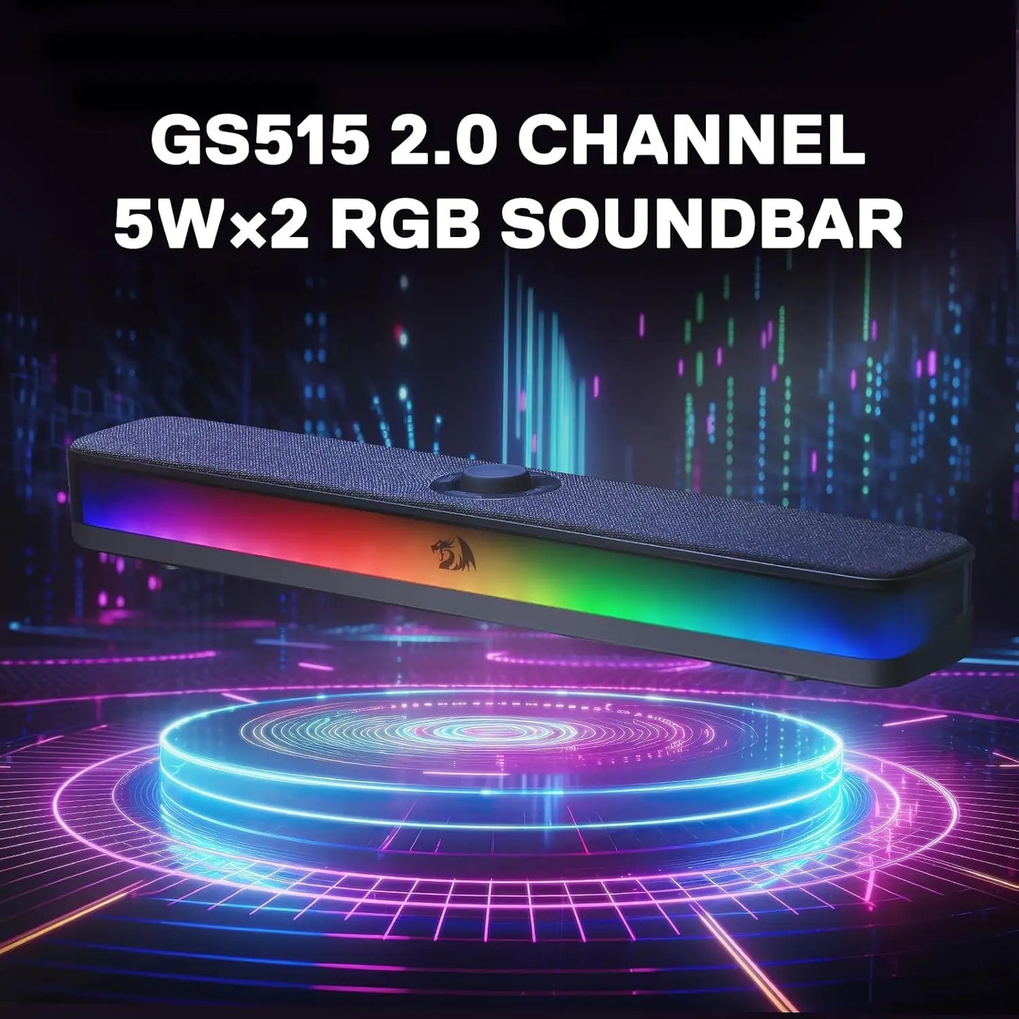 Redragon GS515 RGB Desktop Soundbar 2.0 Channel Computer Speakers Bluetooth 5.3 Wireless USB Connectivity-A