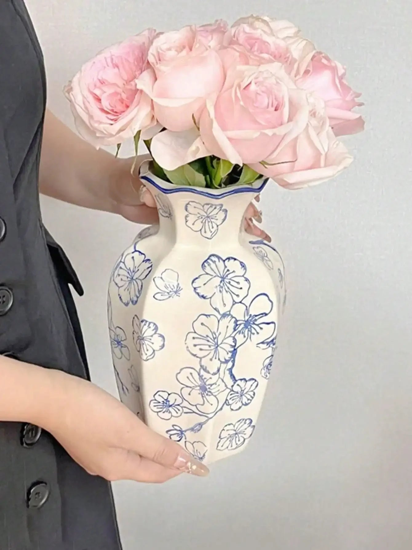 Porcelain Vase Chinese Retro Floral Decor For Living Room Multicolor Glaze Elegant Vintage Accent-A