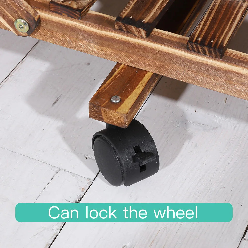Wisfor 5 Tier Wooden Plant Stand On Wheels for Indoor and Outdoor Use Mobile Garden Display-A