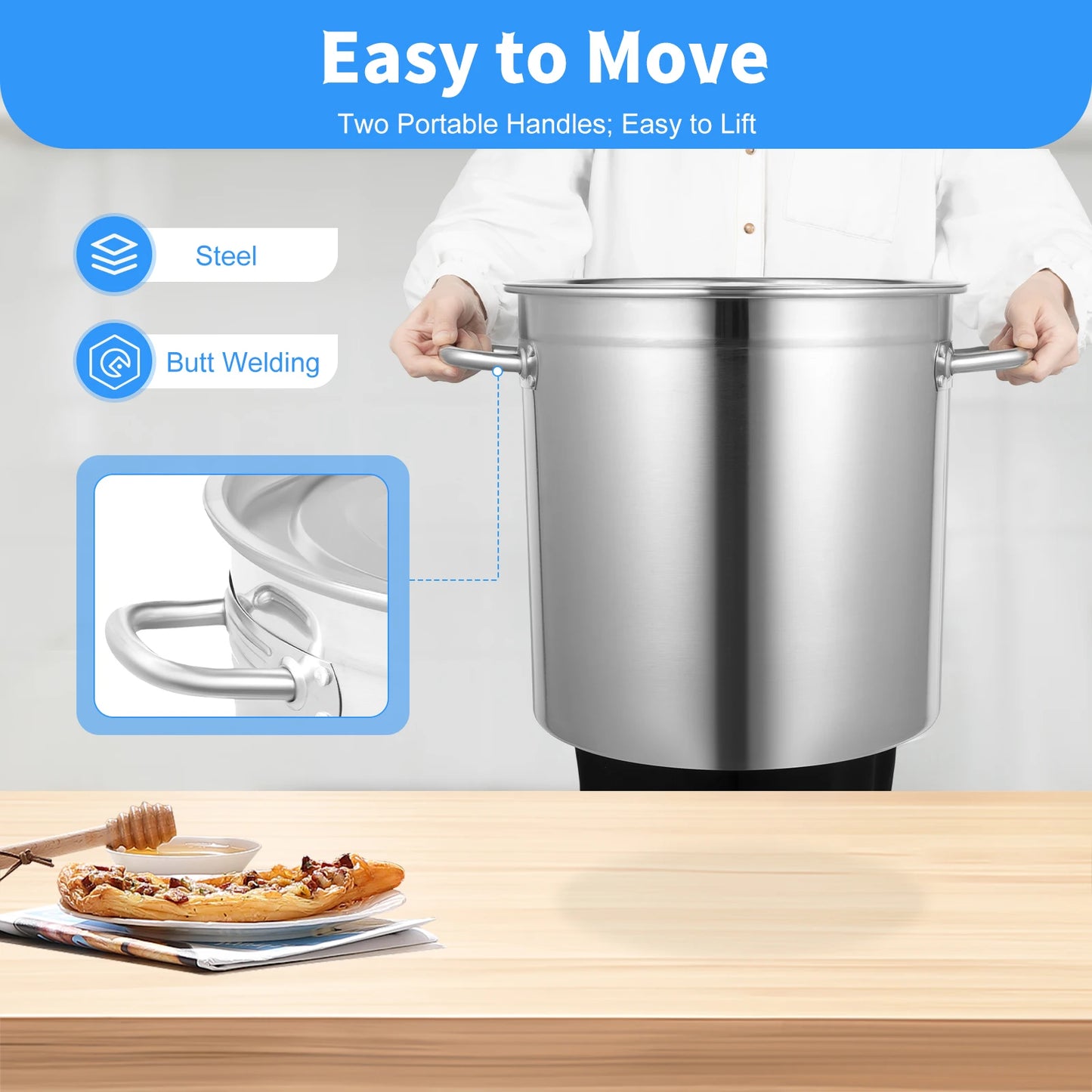 Stainless Steel Soup Pot With Lid And Handles Induction Compatible