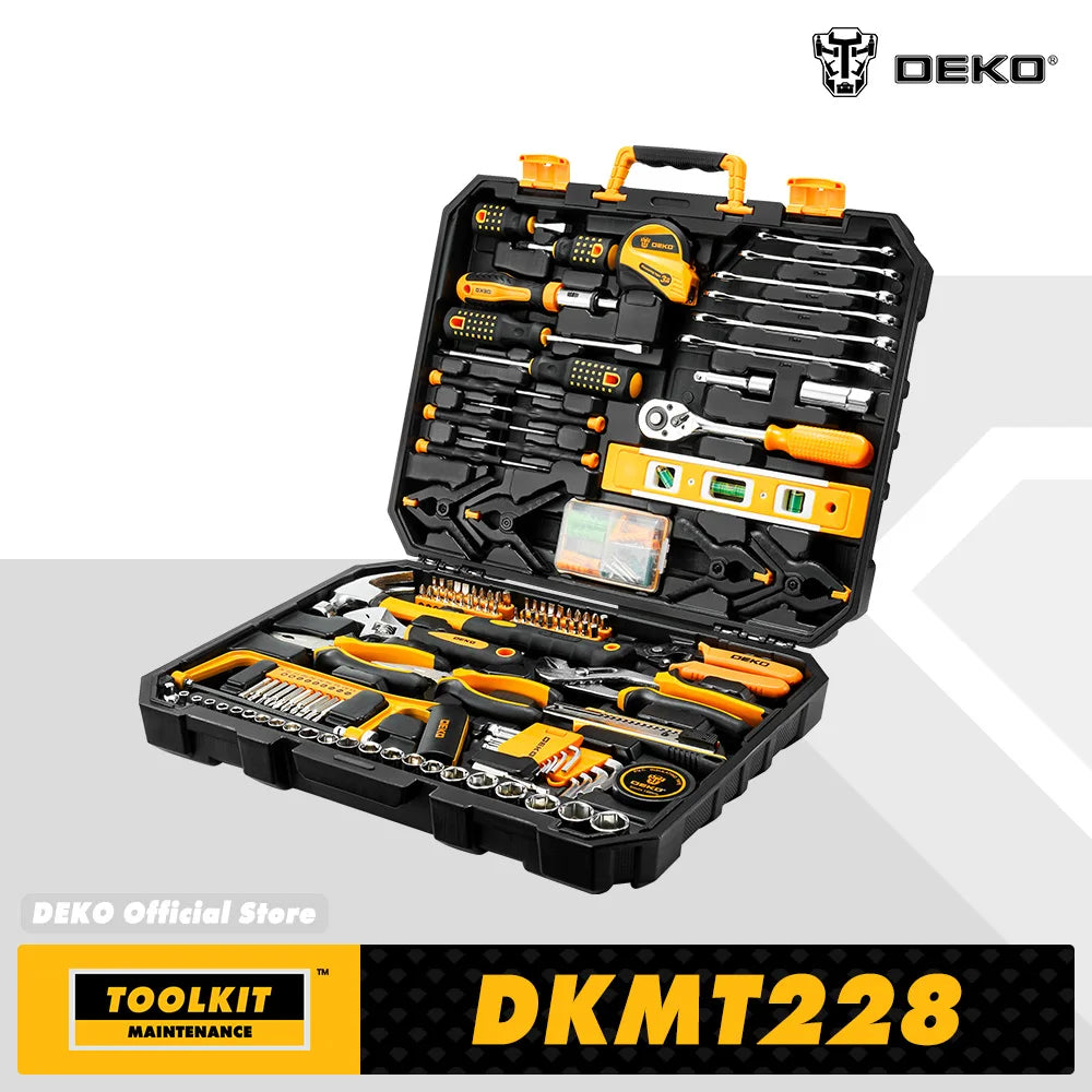 DEKOPRO 228 Piece Socket Wrench Auto Repair Tool Set In Sturdy Toolbox For Home Maintenance And Light Auto Projects-A