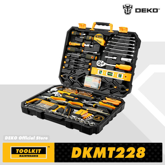 DEKOPRO 228 Piece Socket Wrench Auto Repair Tool Set In Sturdy Toolbox For Home Maintenance And Light Auto Projects-A