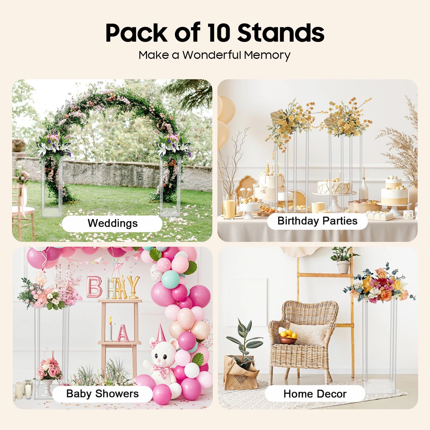 Clear Acrylic Flower Display Stand Set 10 Pieces Geometric Centerpieces for Weddings and Events-A