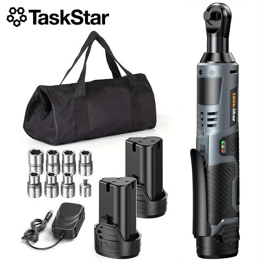 TaskStar 12V Electric Cordless Ratchet Wrench Kit 200RPM 40Nm
