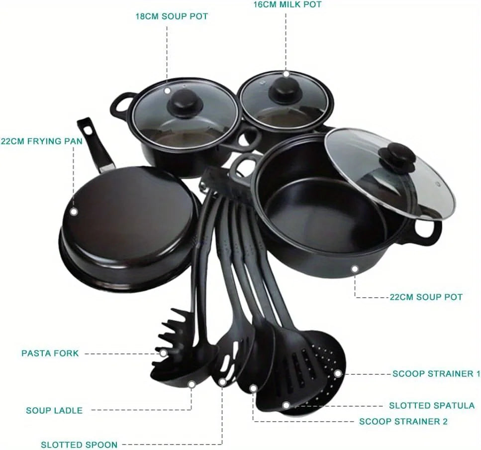 Cobasport 13 Piece Nonstick Cookware Set For Induction Cooker With Iron Core Medical Stone Coating For Even Heat-A