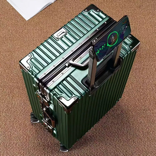 Aluminum Frame Suitcase With 108 Rivets All Terrain Wheels Cup Holder