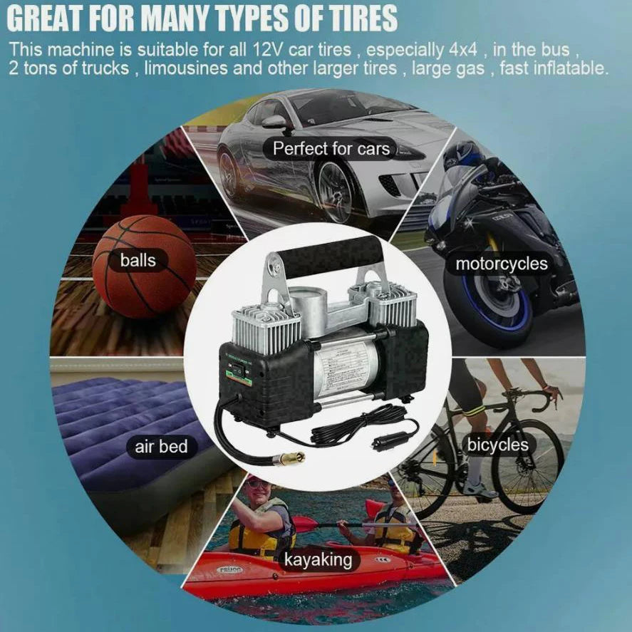 Portable 12V Tire Inflator Air Compressor Up To 150 PSI For Cars And Motorcycles With Inflation 75 Liters Per Minute-A