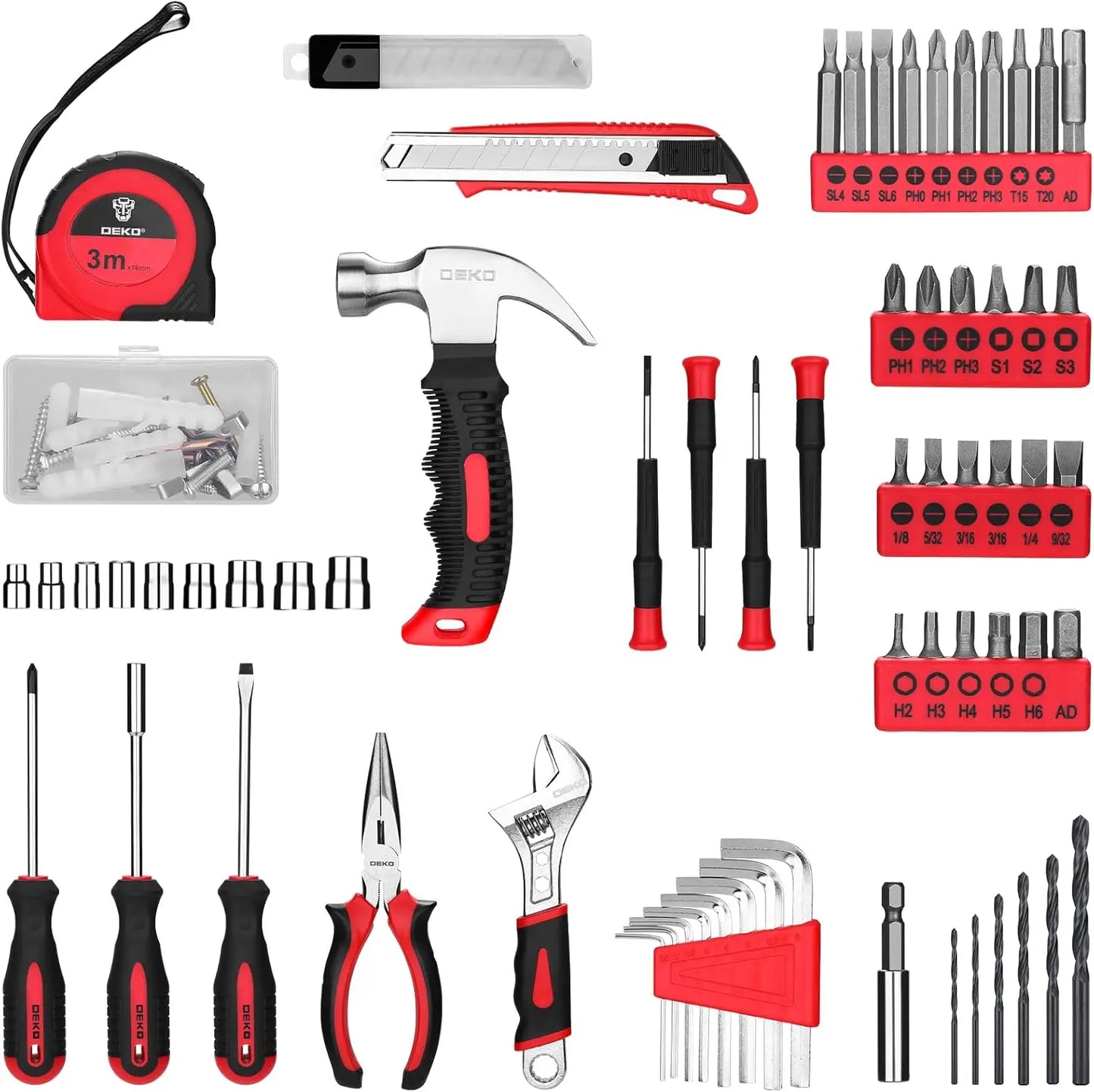 Deko 126 Piece Drill Set With 8V Cordless Drill USB C Rechargeable Lightweight Home Tool Kit 800 RPM-A