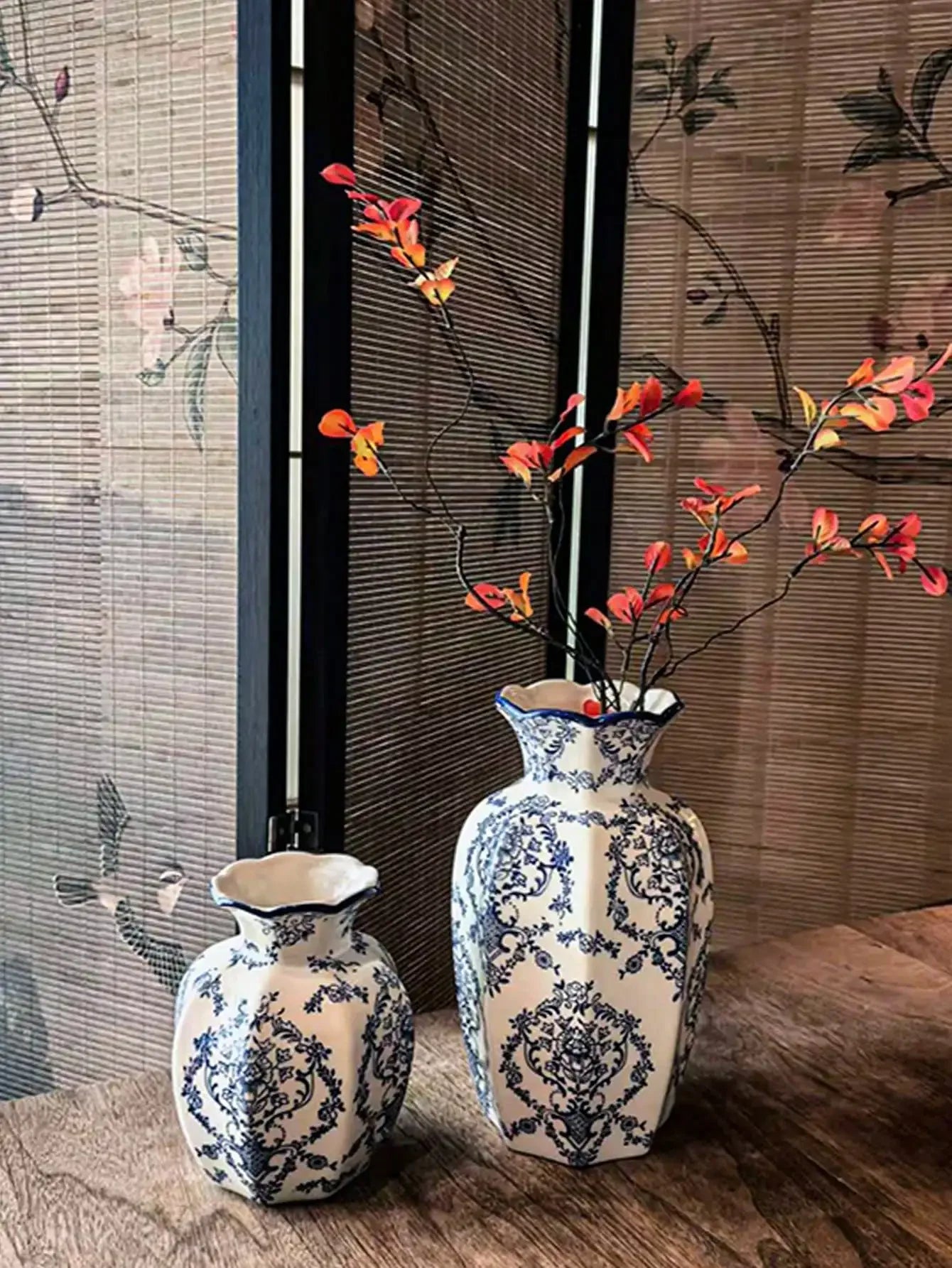 Porcelain Vase Chinese Retro Floral Decor For Living Room Multicolor Glaze Elegant Vintage Accent-A