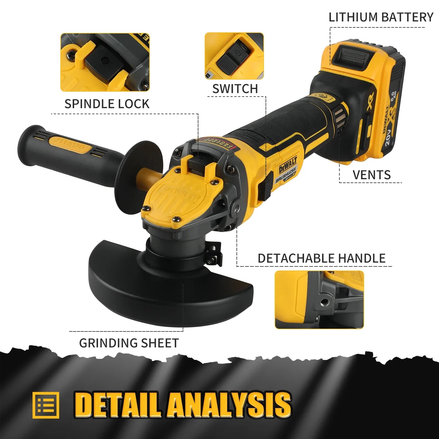 DEWALT DCG409 20V Brushless Flat Head Angle Grinder Cordless With Battery Included-A