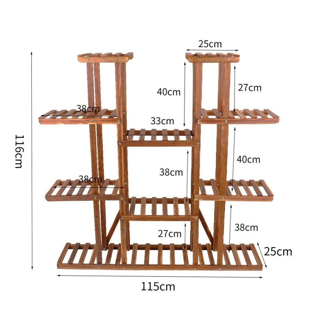 UNHO 46 Inch Multi Tier Plant Stand Wood Flower Rack 16 Pot Display Shelves Indoor Outdoor Patio Garden-A