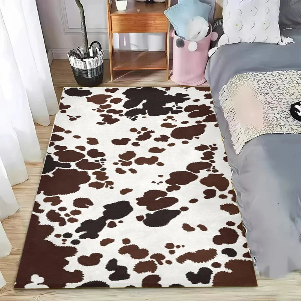 Faux Cowhide Pattern Rug Modern Rustic Living Room Decor Soft Polyester Available In 40x60 80x120 And 120x160 Cm-A