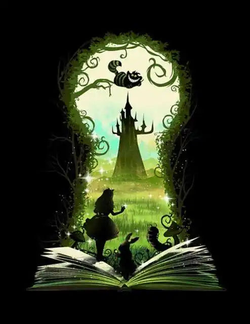 Potdemiel Cheshire Cat 5D Diamond Painting Kit Alice In Wonderland Full Drill Canvas Crystal Clear Detail-A
