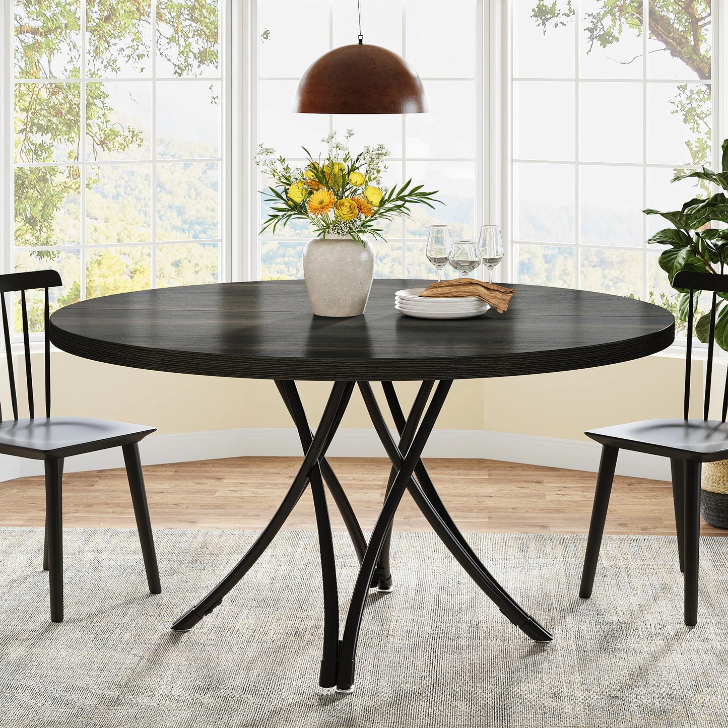 Tribesigns Round Dining Table Farmhouse Style For Dining Room With Scandinavian Inspired Curves Durable Everyday Use-A