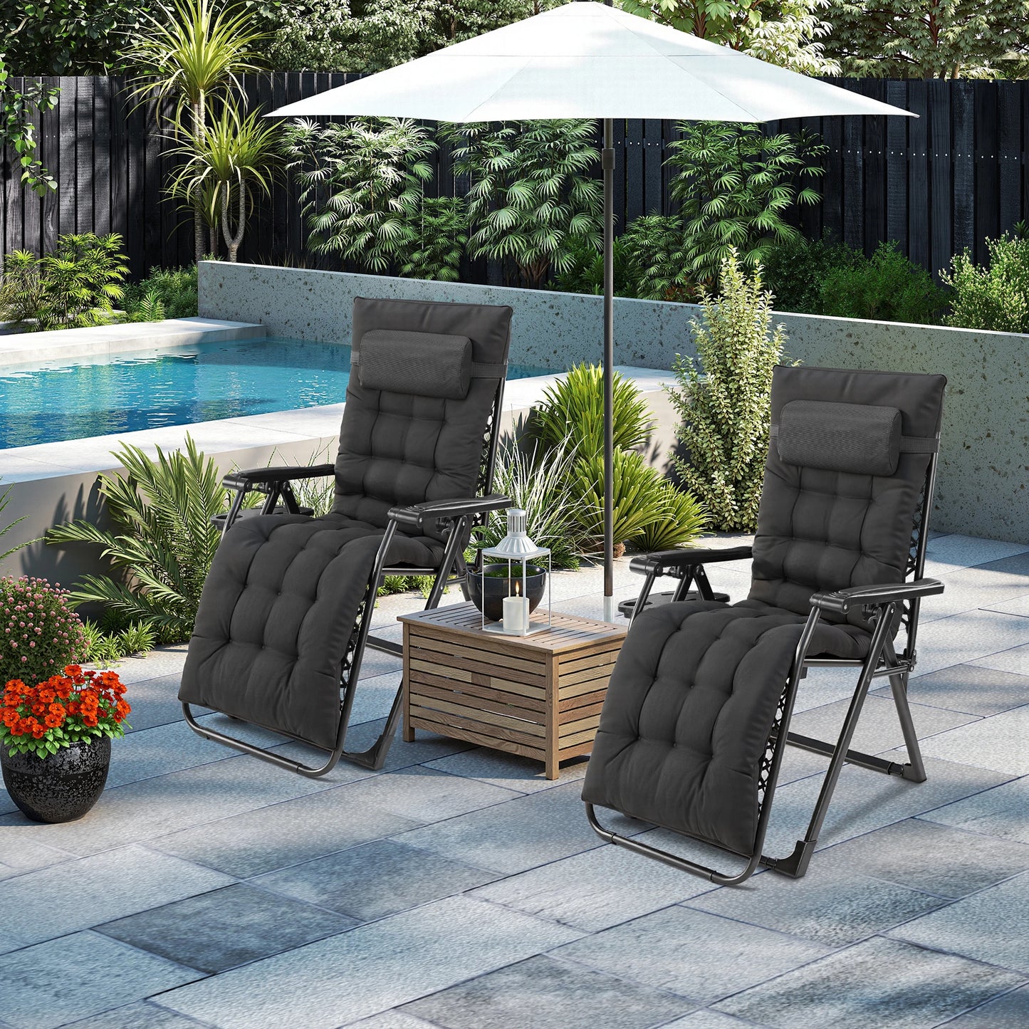 Zero Gravity Recliner Folding Outdoor Lounge Chair With Cup Holder Trays Sturdy Metal Frame Supports 440 Lbs For Camping-A