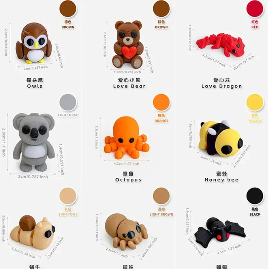 3D Printed Mini Animal Figures Set For Home Decor Gifts