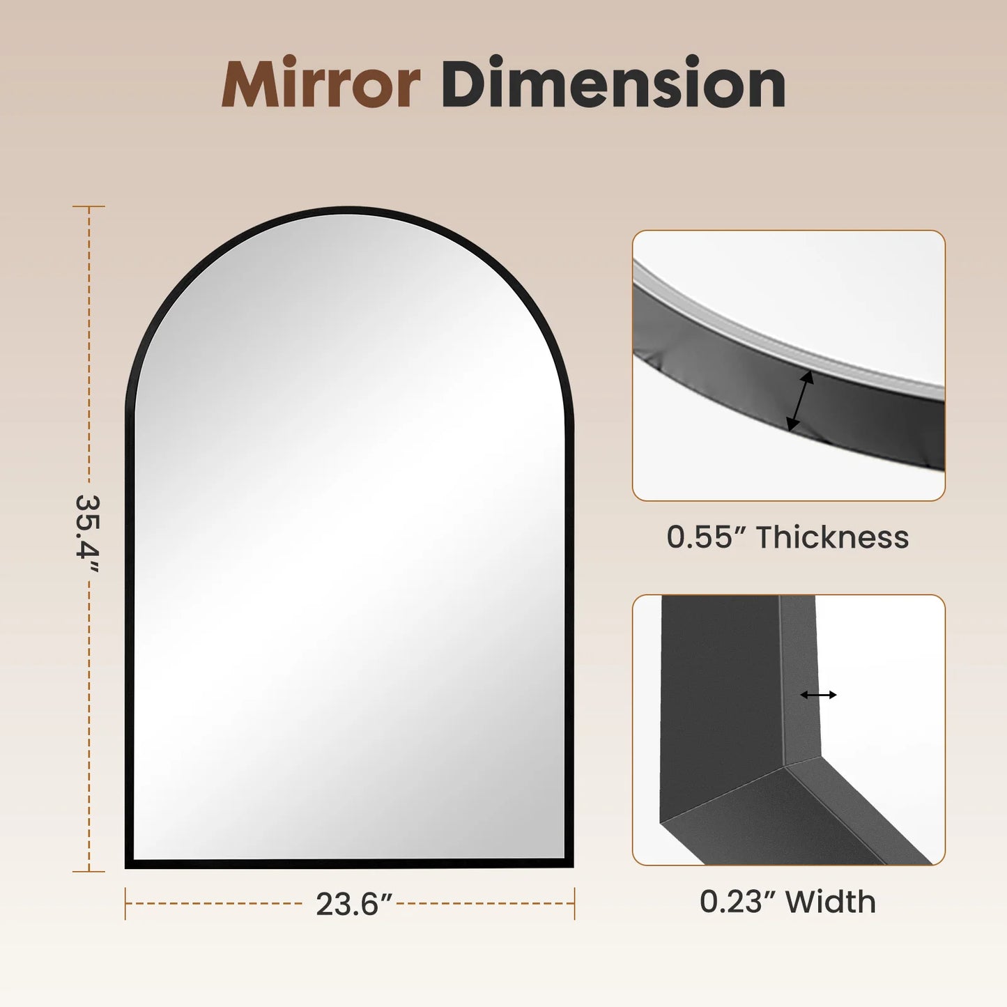 JHK Arched Metal Framed Bathroom Mirror with HD Shatterproof Glass for Wall Decor-A