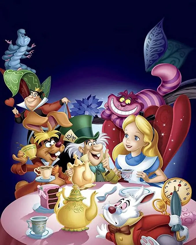 Potdemiel Cheshire Cat 5D Diamond Painting Kit Alice In Wonderland Full Drill Canvas Crystal Clear Detail-A